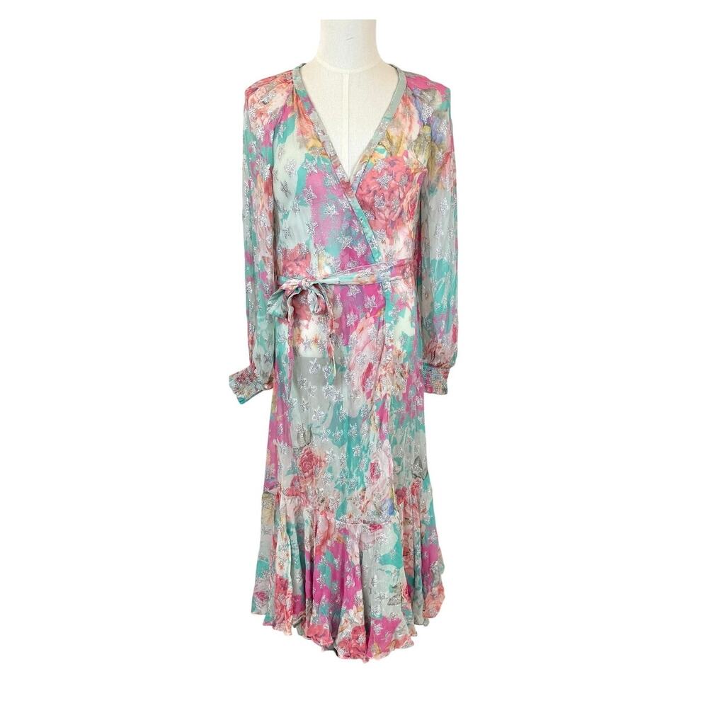 Rococo Sand Ivy Kimono Coverup Tiered Ruffle Maxi Open-Front Duster Topper S NWT